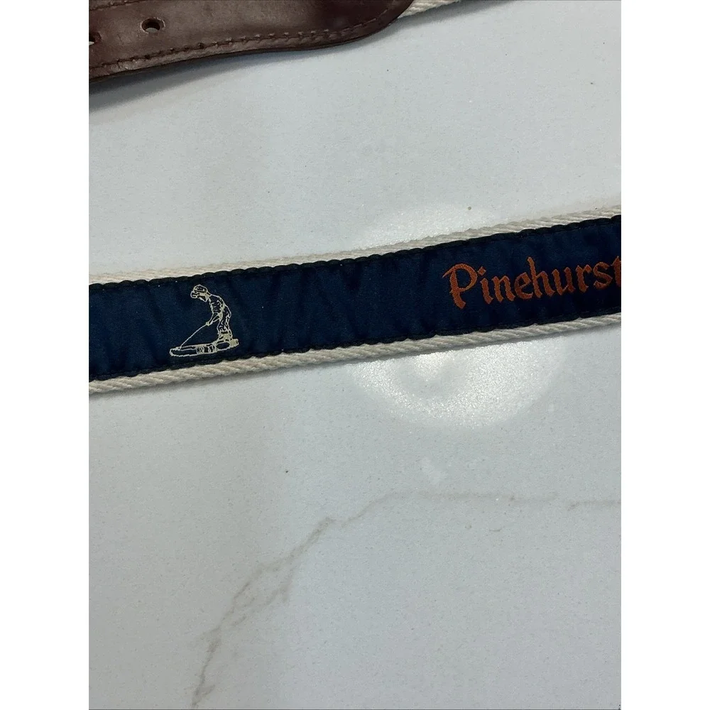 Pinehurst Golf YRI Men's 34/85 Ribbon Belt Blue Canvas Leather Brass Buckle